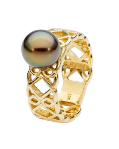 Moroccan Ring in Yellow Gold with Abrolhos Black Pear - 9ct Yellow Gold