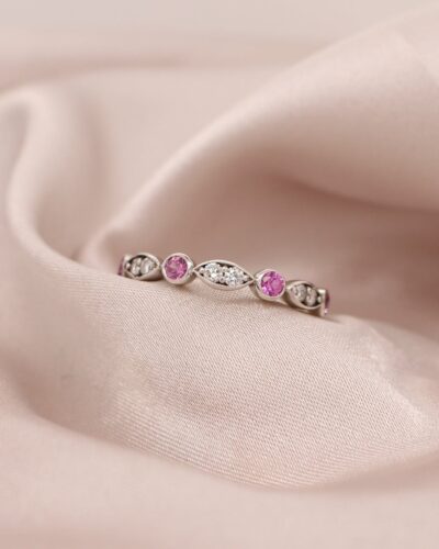 Pink Sapphire and Diamond Ring - 9ct White Gold