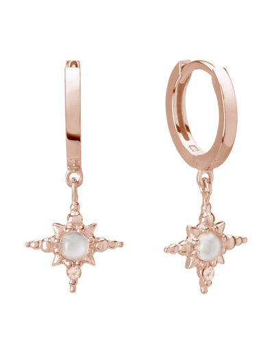 Huggies With Hanging Star - Rose Gold, Moonstone