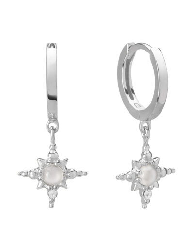 Huggies With Hanging Star - Sterling Silver, Moonstone