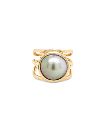 Open Lexi Ring with Abrolhos Mabe Pearl - 9ct Yellow Gold