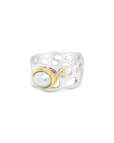 Ocean's Keshi and Diamond Ring - Sterling Silver