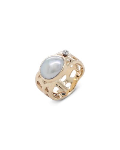 Ocean's Keshi and Diamond Ring - 9ct Yellow Gold