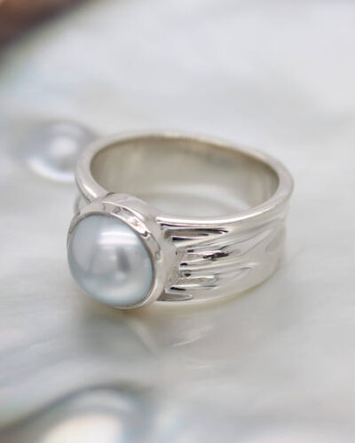Oily Calm Tapered Ring with Pearl - Sterling silver
