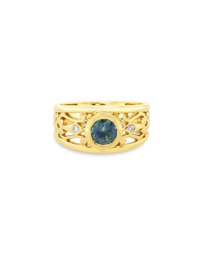 Filigree Ring in Yellow Gold with Sapphire - 9ct Yellow Gold
