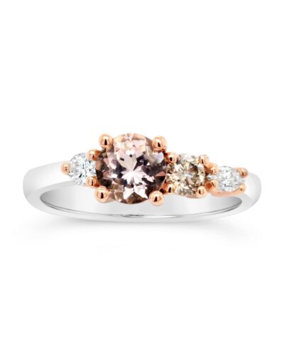 Pink Morganite and Champagne Diamond Ring - 9ct White Gold