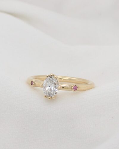 Oval Lustre Ring with Pink Diamond by OLYV - 9ct Yellow Gold
