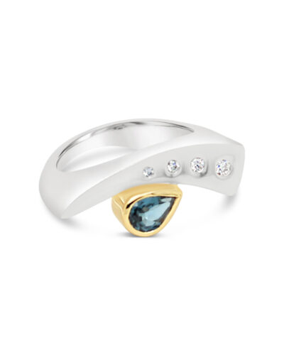 London Blue Topaz & Diamond Ring - Yellow Gold and Sterling Silver
