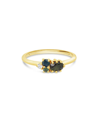 Sapphire Cluster & Diamond Ring - 9ct Yellow Gold