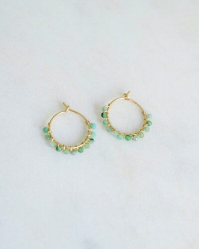 Emerald Beaded Hoop Earrings - Gold Filled