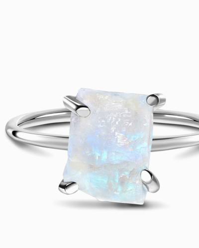 Raw Moonstone Ring - Sterling Silver