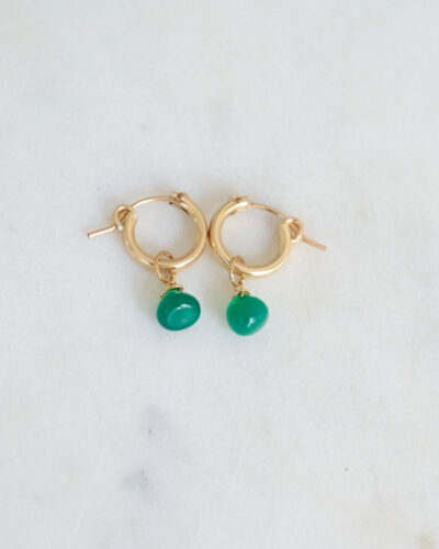 Green Agate Huggie Hoops - Gold Filled