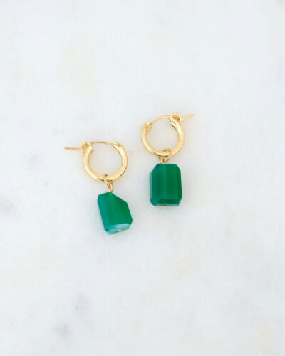 Green Onyx Huggie Hoops - Gold Filled