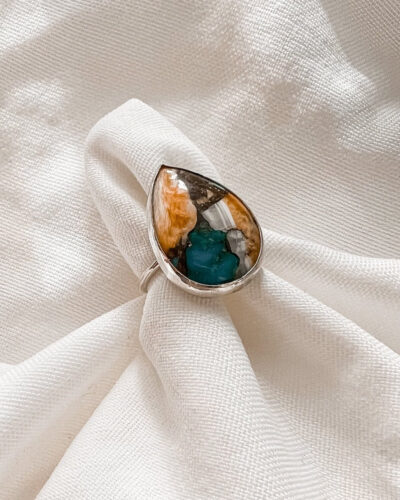 Bold Oyster Tear Drop Turquoise Ring - Sterling Silver