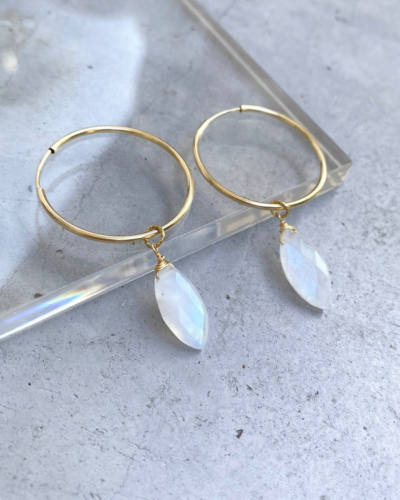 Moonstone Marquise-Cut Hoops - Gold Filled