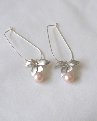 Floral Pearl U Hoop Earrings - Sterling Silver