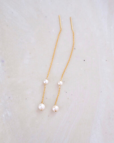 Double Pearl Threader Earrings - Gold Filled