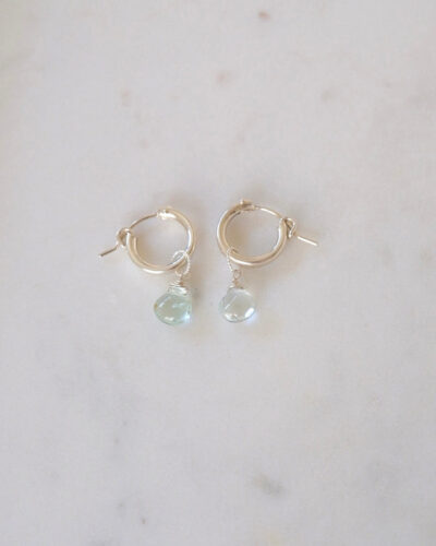 Aquamarine Huggie Hoop Earrings - Gold Filled