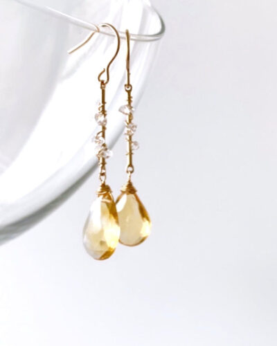 Citrine and Herkimer Diamonds Queen Earrings - Gold Filled
