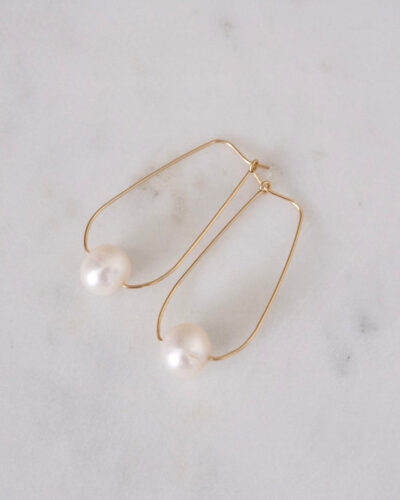 Pearl U Hoop Earrings - Gold Filled