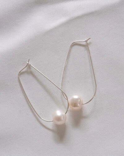 Pearl U Hoops - Sterling Silver