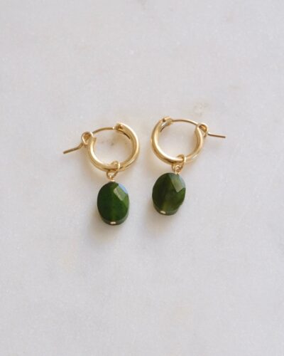 Jade Huggie Hoops - Gold Filled
