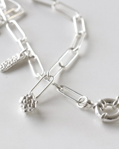 Linked Chain Necklace with Double Charms - Sterling Silver