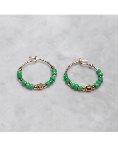 Green Bead Hoops - 14k Gold Filled