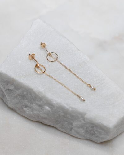 Circle Studs with Pearl Drop - 14k Gold Filled