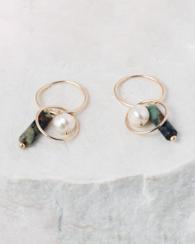 Pearl & Jasper Cluster Hoops - 14k Gold Filled