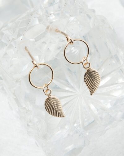 Circle and Leaf Studs - 14k Gold Filled
