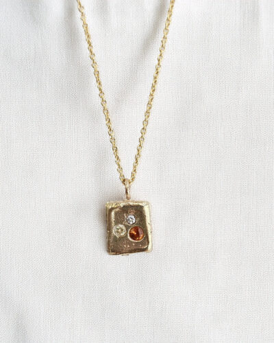 Gold Square Tablet Necklace - Mixed Sapphire & Diamond