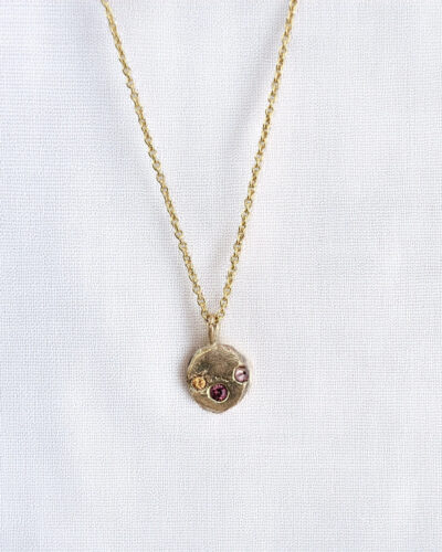 3 stone Bubble Necklace - 9K Yellow Gold, Mixed sapphire