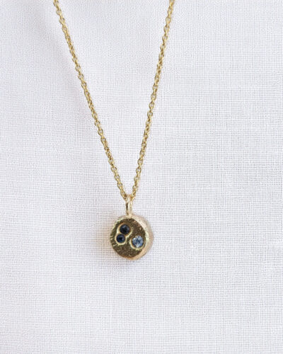 3 Stone Bubble Necklace - 9K Yellow Gold, Teal sapphire