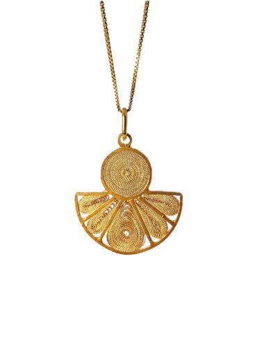 Handmade Abanico Fan Pandero Pendant - 24K Gold Plated