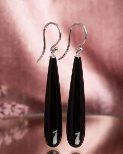 Black Onyx Drop Earrings - 18ct Yellow Gold