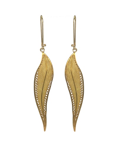 Long Eucalyptus Leaf Earrings - 24K Gold Plated