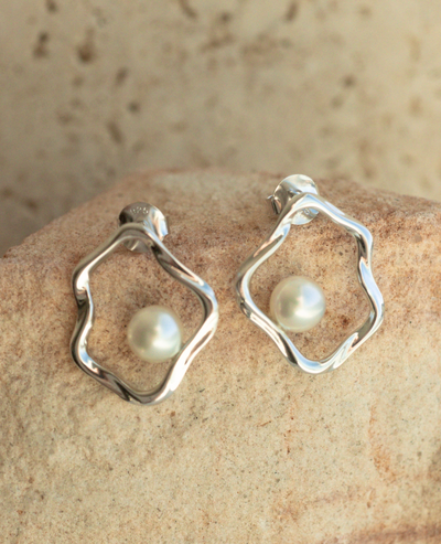 Flow Pearl Stud Earrings - Sterling Silver