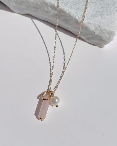 Rose Quartz Cluster Necklace - 14k Gold Filled (50cm) (Rose Quartz & Pearl Cluster)