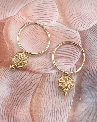 Medallion Charm Hoops - 14k Gold Filled