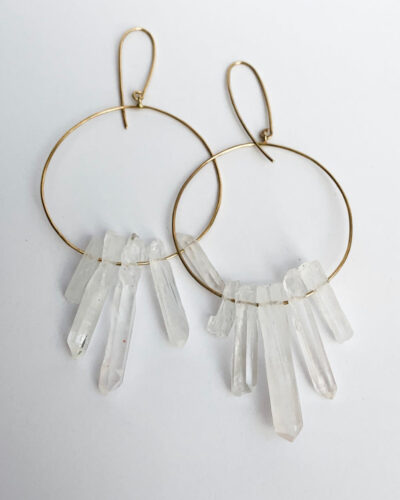 Quartz Hook Hoop Earrings - 9ct Gold