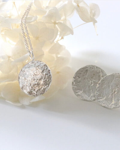 Textured Round Stud Silver Moon Earrings - Sterling Silver
