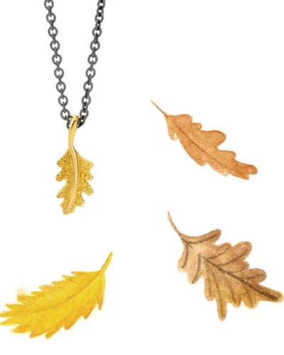 Oak Leaf Pendant Necklace - 9ct Yellow Gold/Blackened Sterling Silver