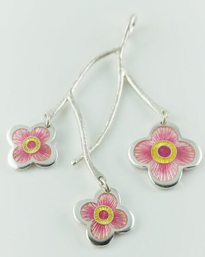 Enamel Cherry Blossom Branch Pendant - Fine Silver