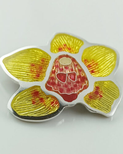 Yellow Orchid Champleve Enamel Pendant - Fine Silver
