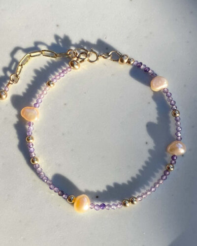 Rhea Pearl & Amethyst Bracelet - 14K Gold Filled (18cm)