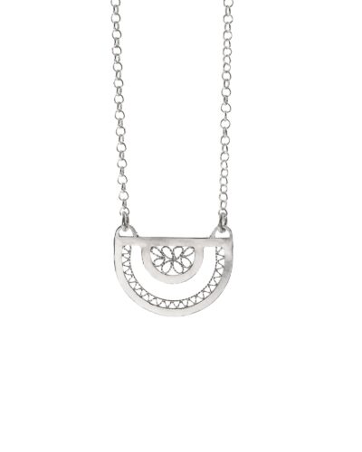 Neo Semi Circle Filigree Adjustable Necklace - Sterling Silver