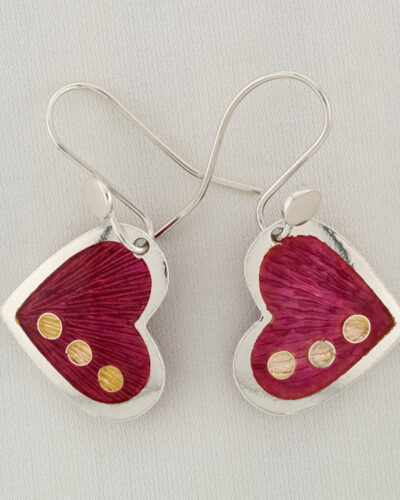Pink Heart Ennamel Earrings - Sterling Silver