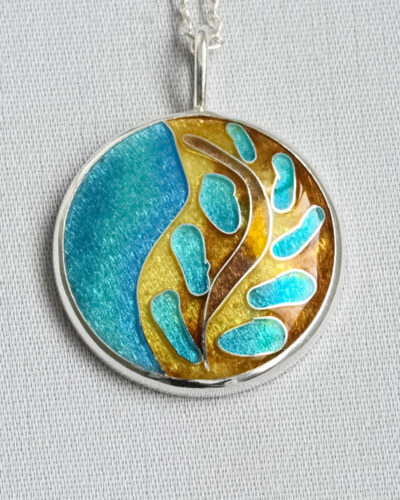Ocean Beach Enamel Pendant - Fine Silver