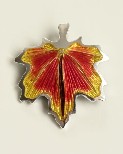 Maple Leaf Champleve & Cloisonne Pendant - Fine Silver